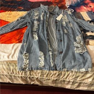 Distressed Light Blue Denim Jacket - Casual Women’s Coat